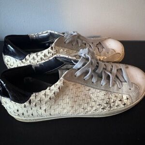 P448 Cream and Black Woven Leather Sneakers
